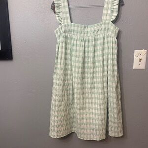 Storia Plaid Gingham Babydoll Dress pockets Spring Vacation Sz S